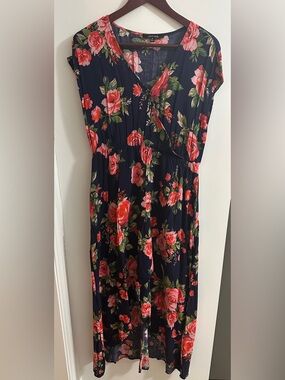 New Look Navy Floral Asymmetrical Dress